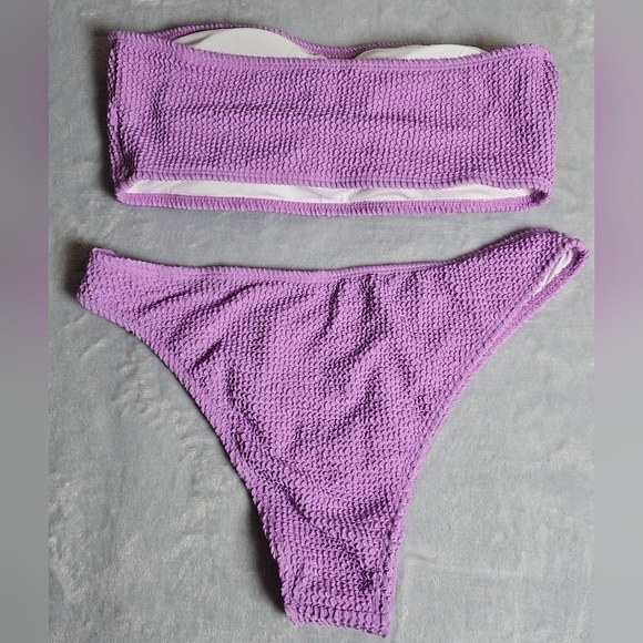 30.🆕 Large Lavender Bandeau Strapless Rib Textured High Cut Bikini NWOT - Picture 4 of 4